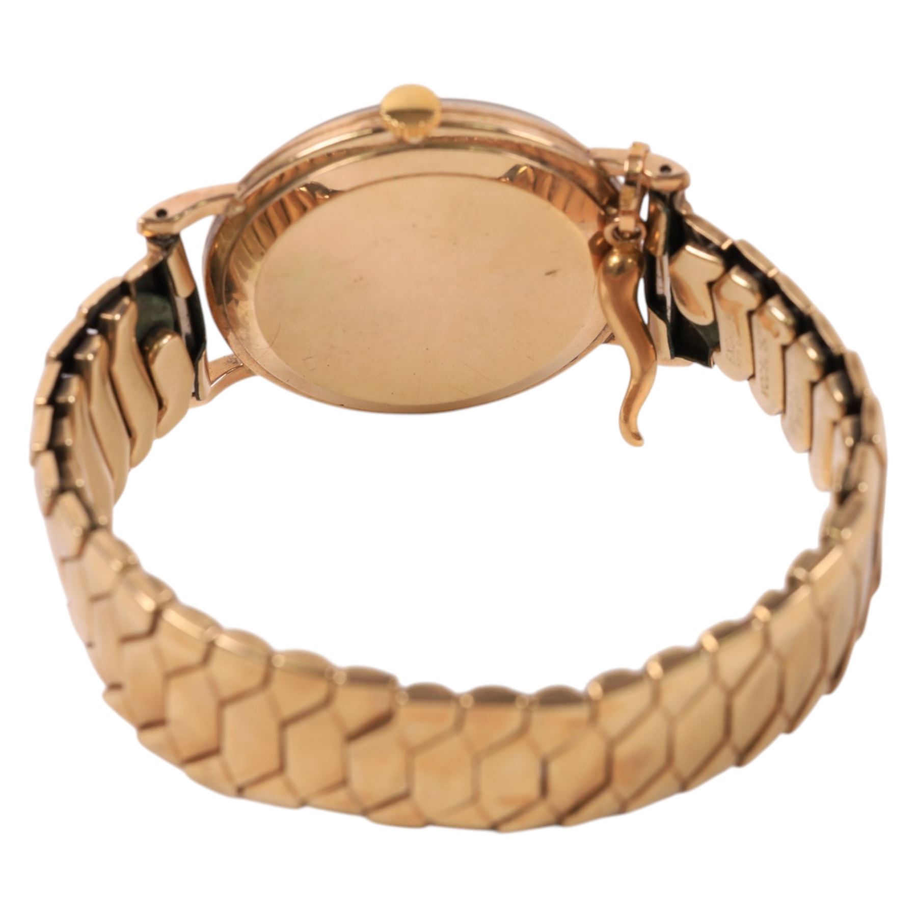 Majex gentleman's 9ct gold manual wind wristwatch, Edinburgh 1957, on expanding gold-plated strap, with 17ct gold Italian horn charm