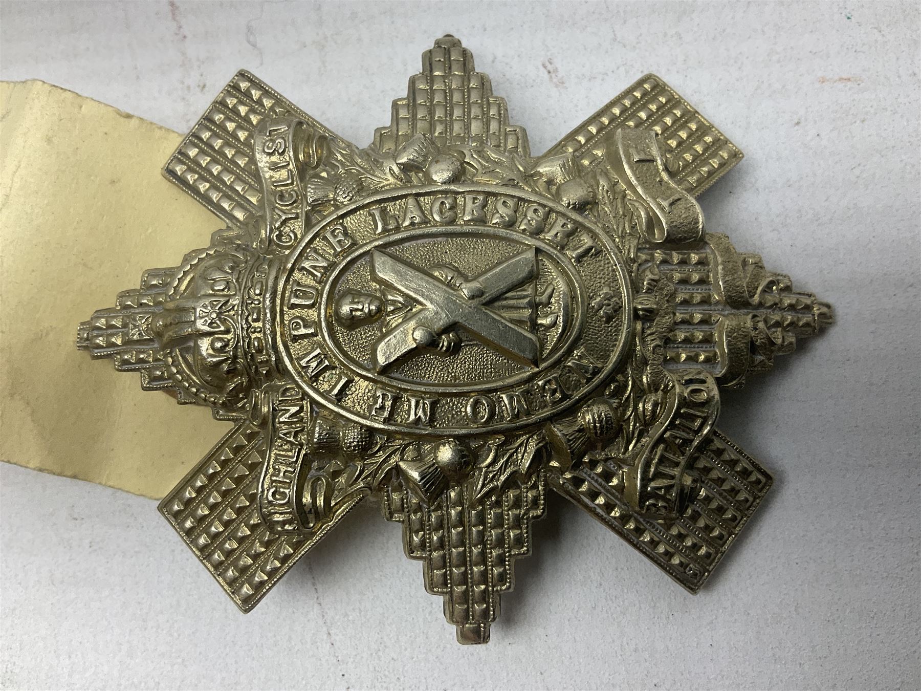 4th Donside Highland Volunteer Battalion Gordon Highlanders Glengarry Badge, white metal with two lug fittings to the reverse; and Highland Cyclist's Battalion Territorial Forces Glengarry badge (2)
