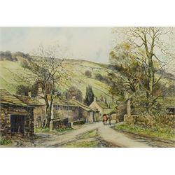 John Freeman (British 1942-): Leading a Horse through 'Kettlewell', watercolour and ink signed titled and dated '83, 44cm x 63cm