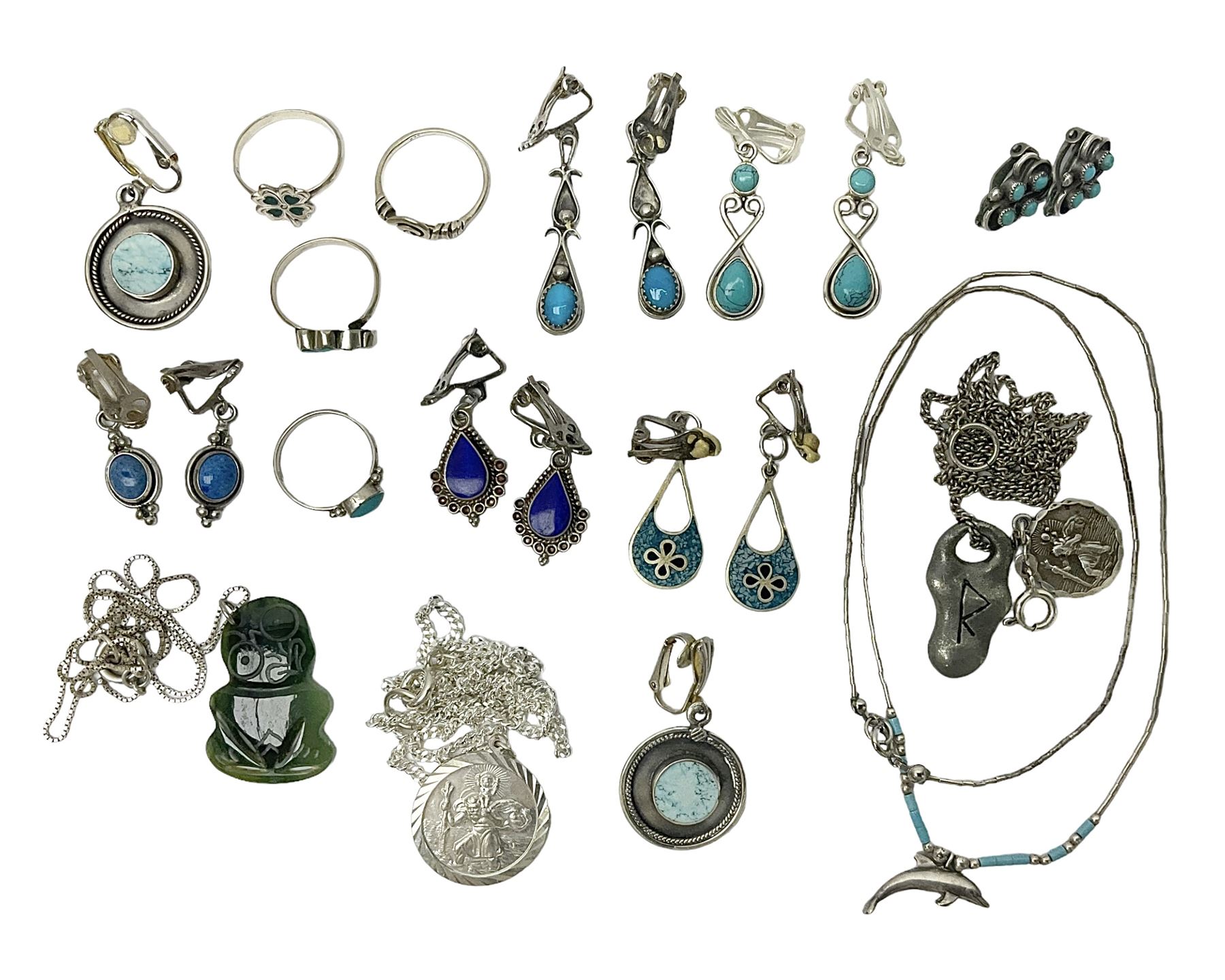 Silver and silver stone set jewellery including earrings and necklaces, collection of costume jewellery and other collectables