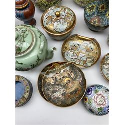 A group of assorted 20th century and later Oriental ceramics, to include part Satsuma dressing table set, pair of ginger jars and covers, various vases, etc., together with a selection of small Cloisonné items. 