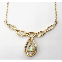  Opal and diamond necklace hallmarked 9ct   