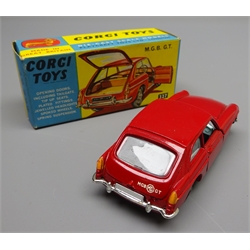  Corgi MGB GT No.327, red with pale blue interior and suitcase in boot, boxed with Club News booklet  