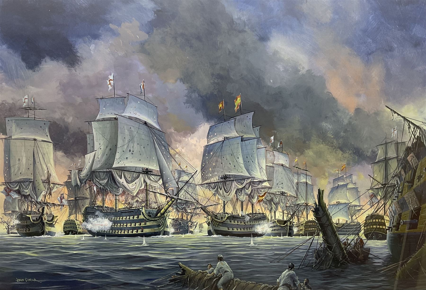 John Cooper (British 1942-): 'HMS Victory at the Battle of Trafalgar', gouache signed 63cm x 91cm