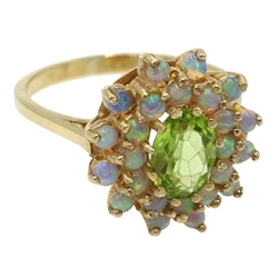  9ct gold peridot and opal cluster ring, hallmarked  