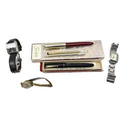 Gentleman's Rotary 'Revelation' wrist watch, 14ct gold nib Swan Mabie Todd & Co fountain pen, in box, Timex ladies watch and other pens etc