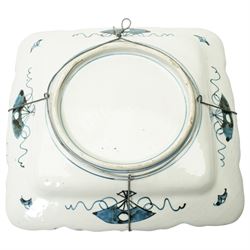 Late 19th/early 20th century Japanese Imari square dish decorated with flowers 32cm and an Indian linen wall hanging decorated with elephants, carriages etc in procession 56cm x 170cm