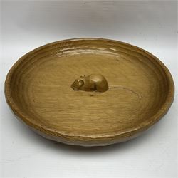 Mouseman - tooled oak fruit bowl, carved with oversized mouse signature, by the workshop of Robert Thompson, Kilburn 