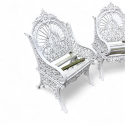 Pair of Coalbrookdale design cast aluminium garden chairs