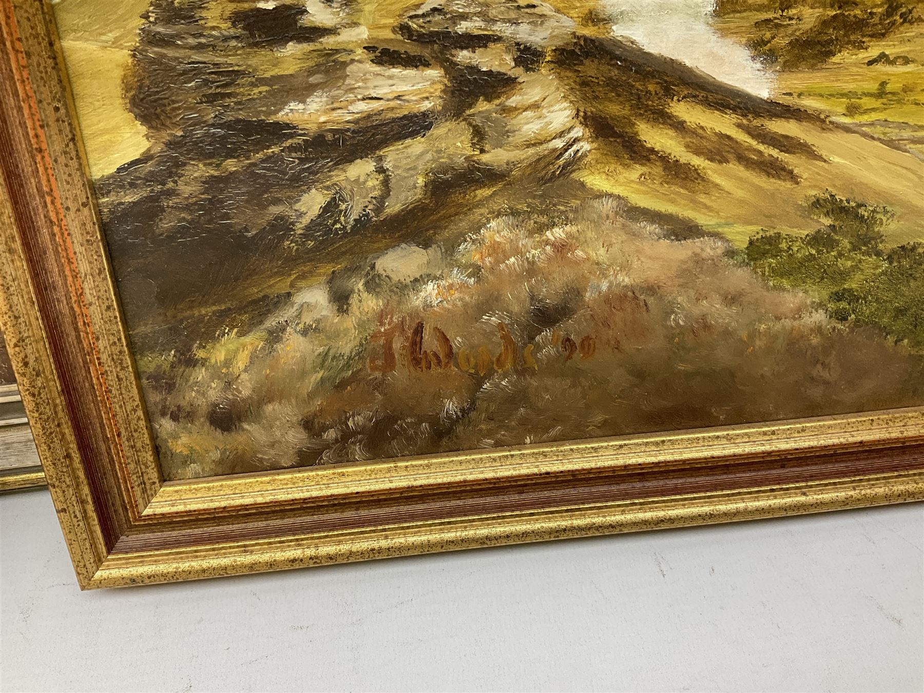 Hector Fraser (British 20th century): 'River Meadow', oil on board signed and dated 1973 together with two similar oils by different hands max 40cm x 60cm (3)