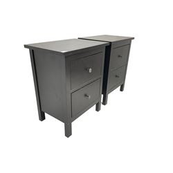 Pair black finish bedside cabinets, fitted with two drawers