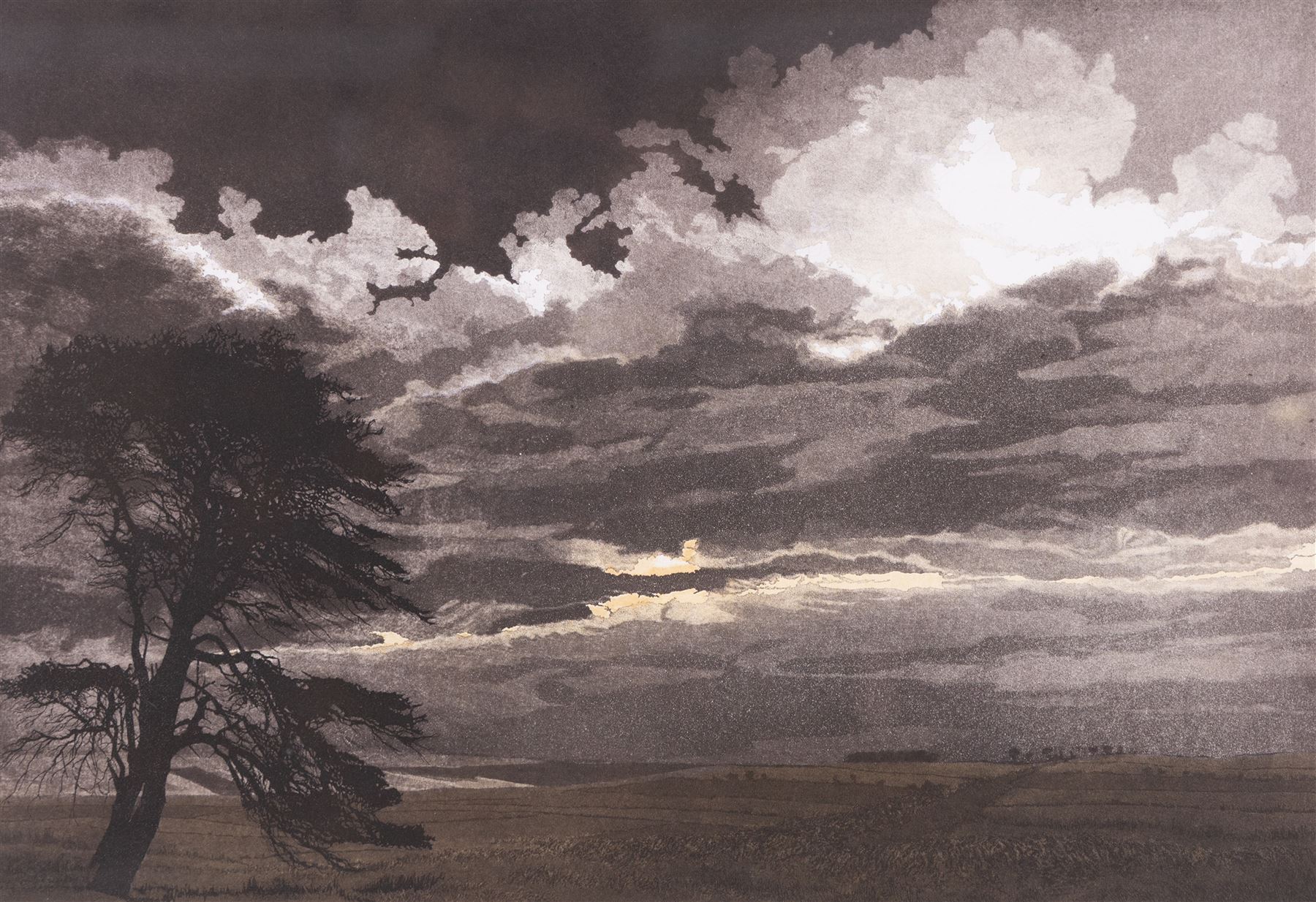 Phil Greenwood (British 1943): 'Border Country', limited edition etching and aquatint signed dated '80 titled and numbered 96/350 with Christie's publishing blind stamp 51cm x 64cm