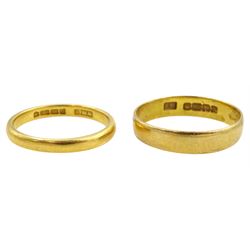 Two 22ct gold wedding bands, hallmarked