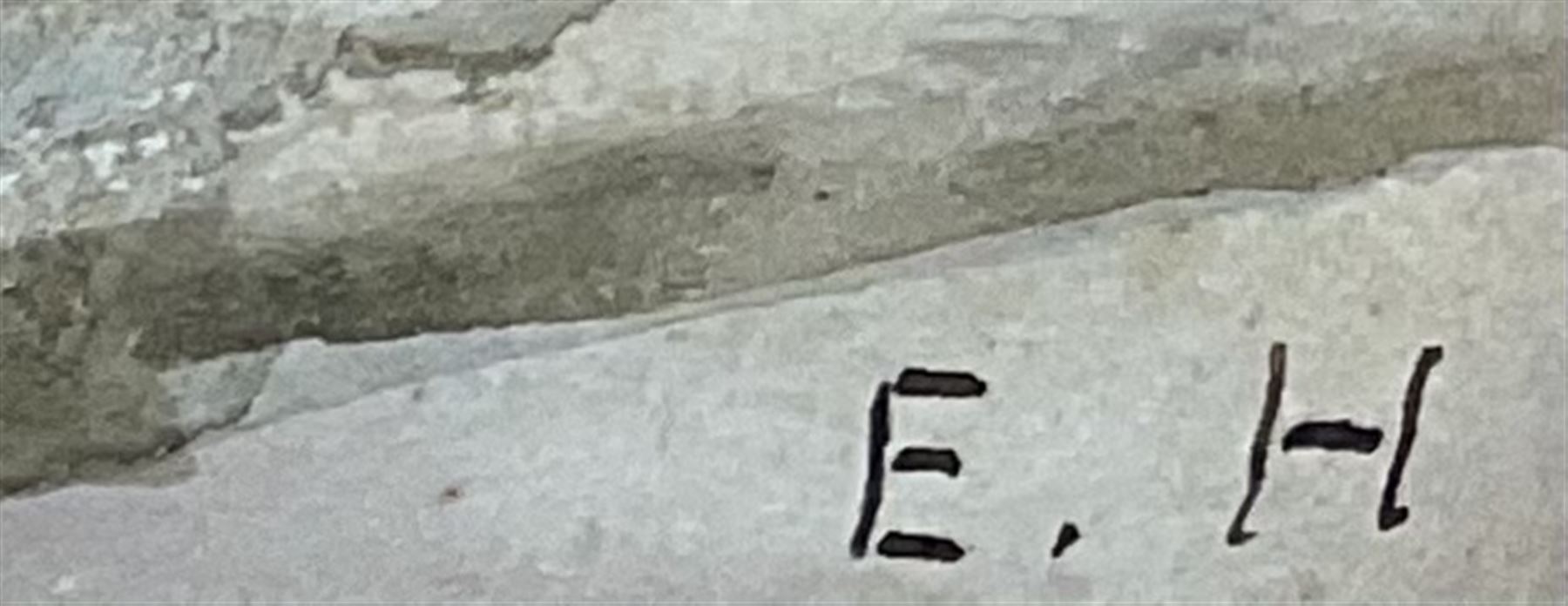 Ethel Hall (British exh.1894-1940): Figures on a Jetty, watercolour signed with initials 24cm x 31cm