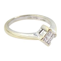 18ct white gold pave set nine stone princess cut diamond cluster ring, London 2002