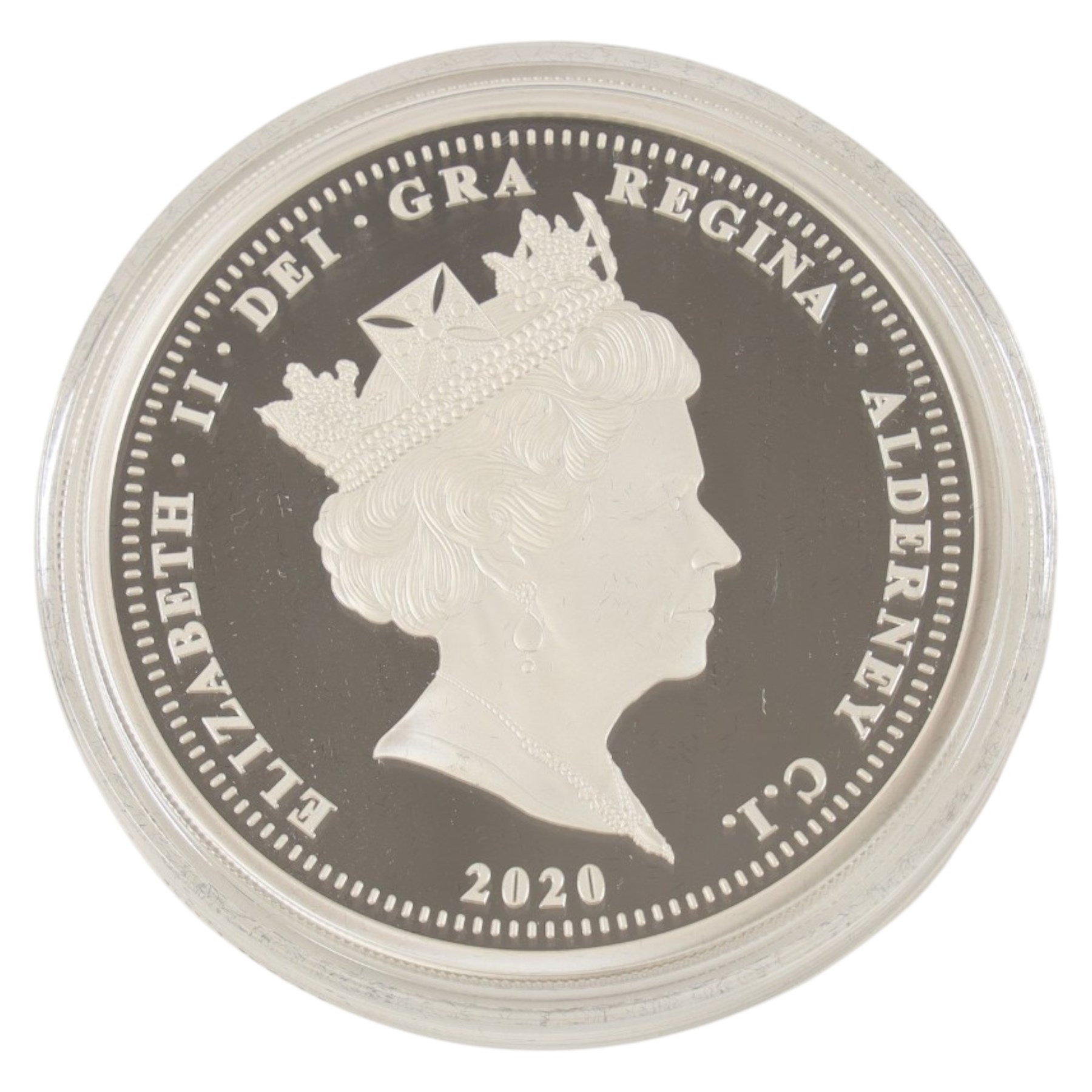 Queen Elizabeth II Alderney 2020 '80th Anniversary of Dunkirk' five ounce silver proof twenty-five pound coin, issued by the Jubilee Mint, cased with certificate