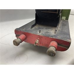1960s scratch-built green, black and red painted wooden model of a 4-6-0 tank locomotive 'Andrew' No.7365 L88cm; and an unused wall mounting die-cast model display cabinet with glass door and shelves 52 x 40cm (2)
