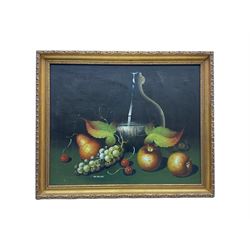 Van Hagan (British 20th century): Still Life of Fruit and Vase, oil on canvas signed 39cm x 50cm