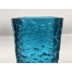 Whitefriars style vase with nailhead decoration in blue colourway H20cm