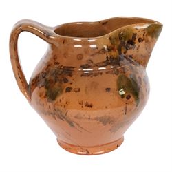 David Garland (b.1941) jug, dark brown glaze with splashes of green and black, signed beneath, H16cm