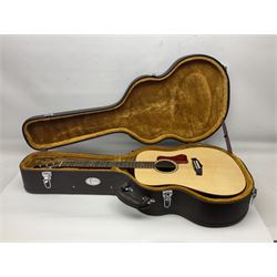 Tanglewood Dreadnought spruce and java wood acoustic guitar the three-piece back with mango spalted wood insert; in Faith hard carrying case; serial no.201147017 L103cm