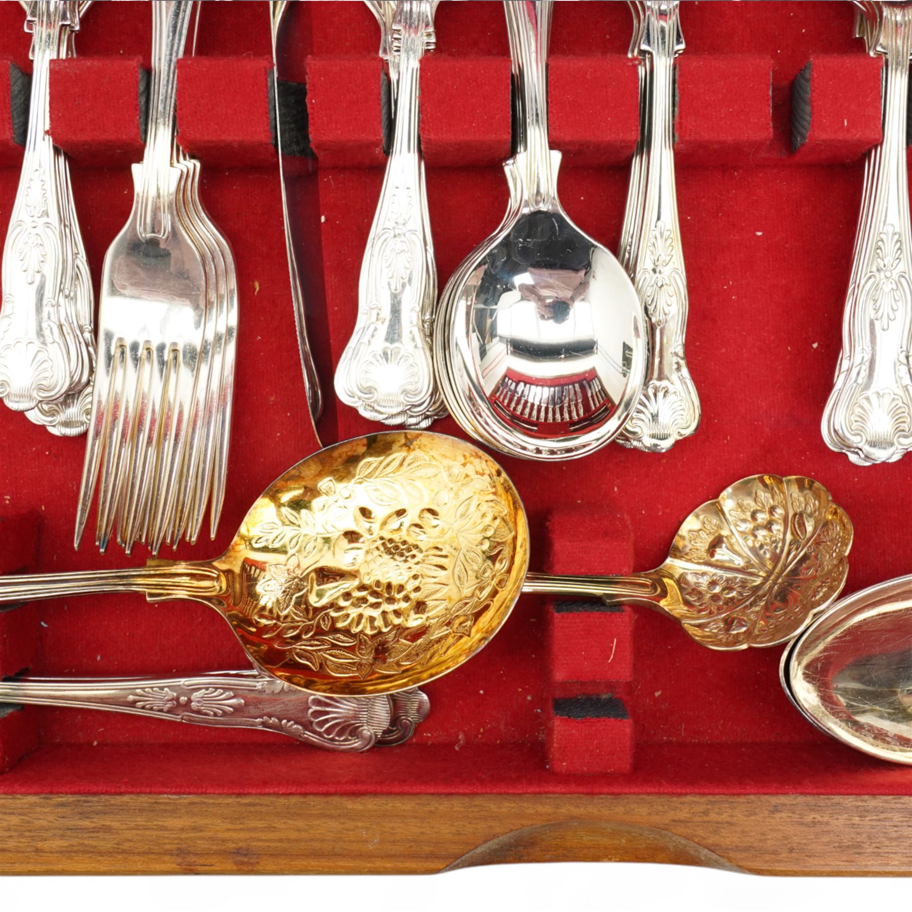 Canteen of plated Kings pattern cutlery by Barnett & Co, Sheffield for twelve covers, cased, some losses