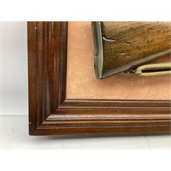 WW2 Lee Enfield No.4 Mk.1 .303 bolt-action rifle with hinged butt compartment, made by SA Ltd., Long Branch, Canada 1942, serial no.5L0646 L113cm; mounted on a framed display board with No.4 Mk.II spike bayonet, No.9 Mk.1 blade bayonet, two inert 5-round clips and brass biographical plaque by Antler Military Originals detailing DA Cert No.C3444 OLD STYLE DEACTIVATION SO FIREARMS CERTIFICATE REQUIRED OR RFD