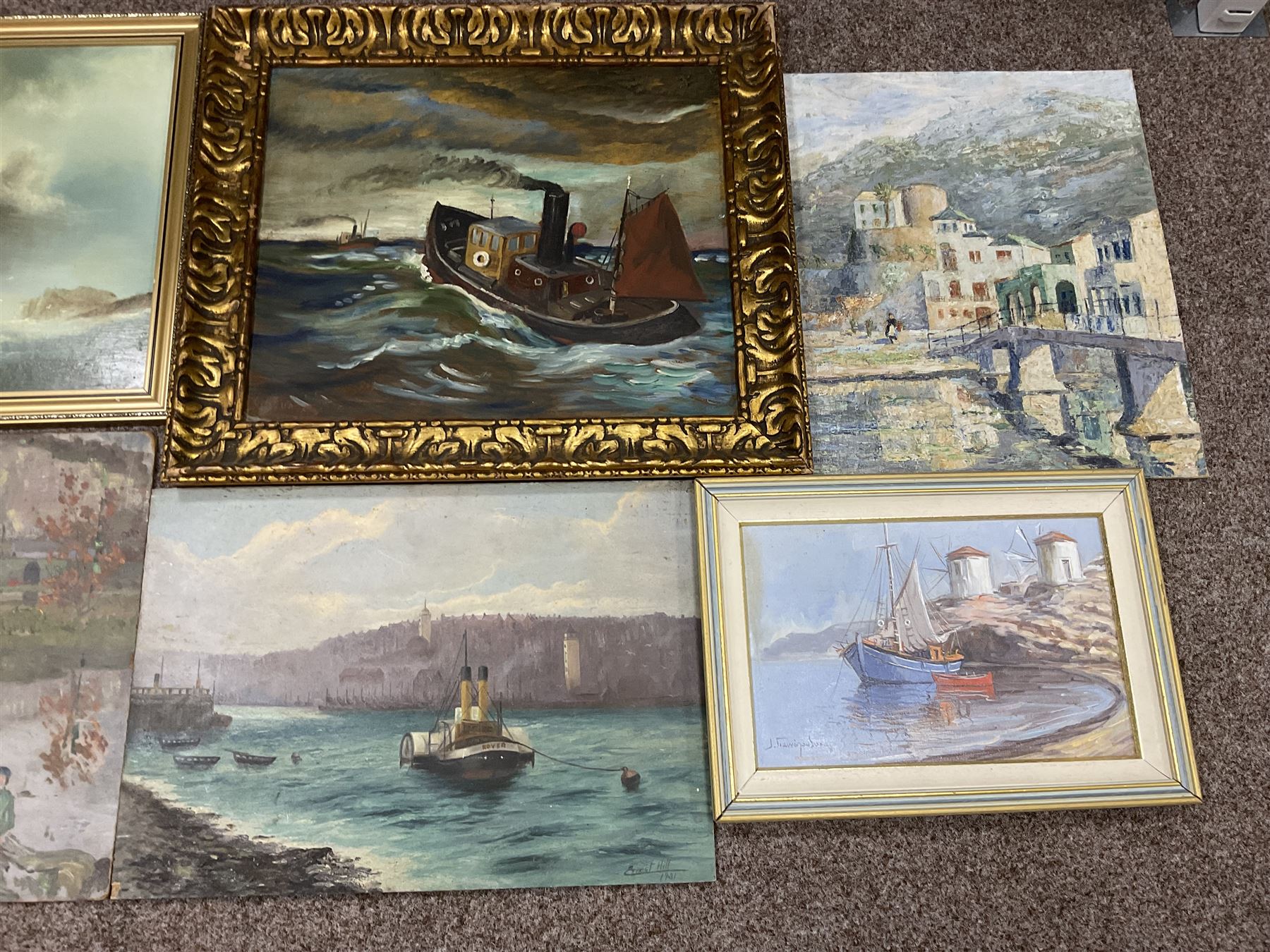 Collection of oil paintings, artists including Rudolf Helmut Sauter, Antonio Vidal Rolland, C Murray, Paul J Wintrip, WL Crispe, Ernest Hill, etc