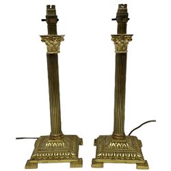 Pair of brassed Corinthian table lamps, not including fixtures H34.5cm