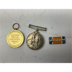 Mostly Great British coins including Queen Victoria 1887 and 1888 crowns, pre-decimal coinage, various five pound coins etc and a WWI War and Victory medal pair named to '16903 PTE. H. SCHOFIELD. 2-CO. OF LOND. Y.'