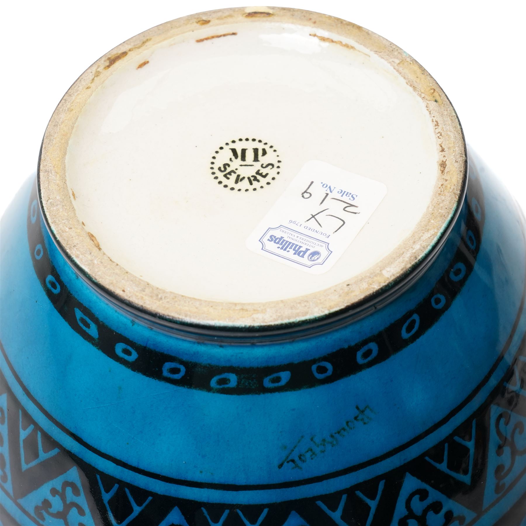 Sevres vase, decorated stylised patterns including fish and rope, designed by L Bourgeot, stamped to base, H25cm 