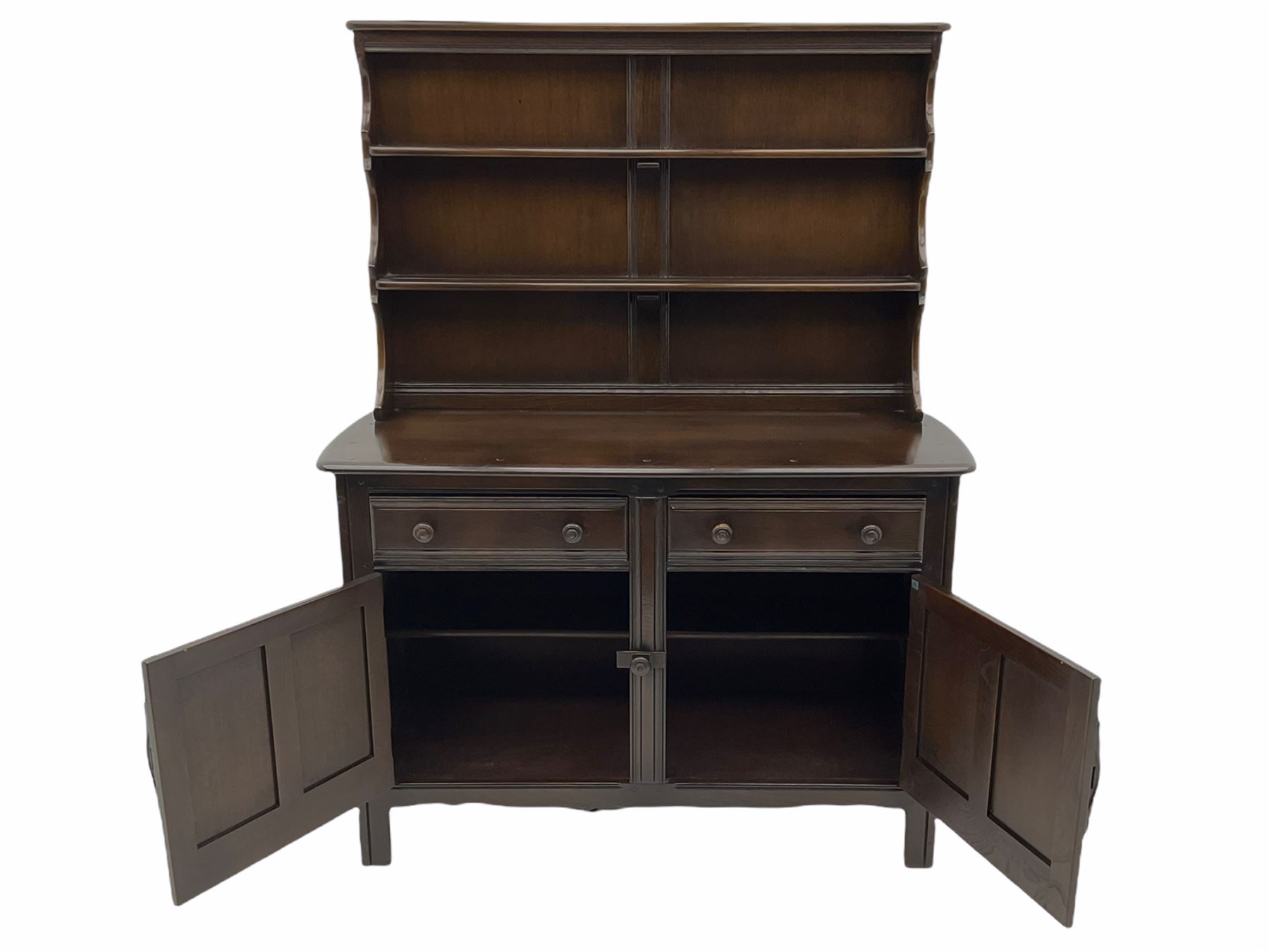 Ercol dark elm dresser, with plate rack