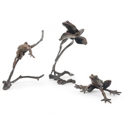 Michael Simpson (British Contemporary): Perching Frogs, set of three limited edition bronz...