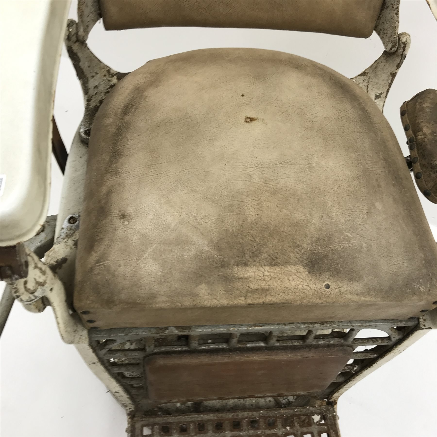 Early 20th century 'Emil. J. Paidar Chicago' barber shop chair, upholstered back and seat, W75cm