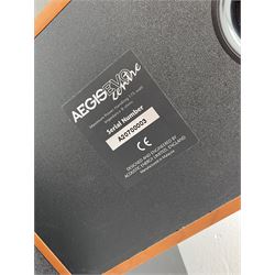 Stereo System - Denon AVR-3802 amplifier, Ral Q201E subwoofer, pair AE AEGISEVO THREE speakers, pair AE AEGISEVO ONE speakers on stands and AE AEGISEVO centre