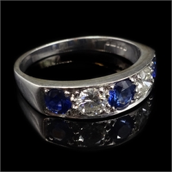  White gold sapphire and diamond five stone ring, hallmarked 18ct, sapphires approx 1.2 carat, diamonds approx 0.5 carat  