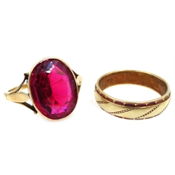  18ct gold spinel? ring and 9ct gold wedding band hallmarked  