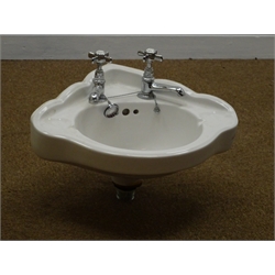  Edwardian style corner hand basin with chromium plated fittings, W47cm   