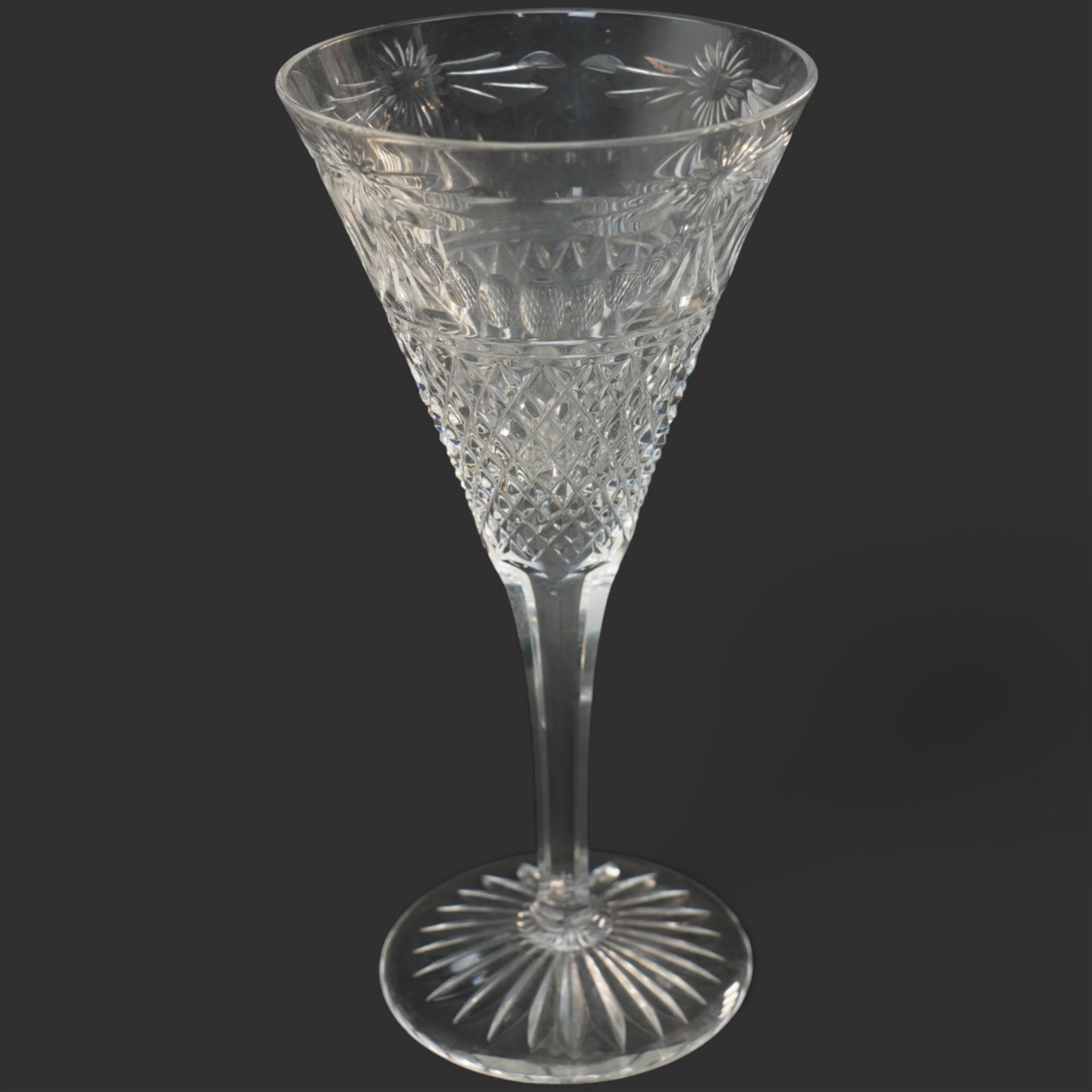 Set of nine Stuart crystal Beaconsfield pattern wine or water glasses H20cm and ten smaller wine glasses H17.5cm