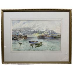 Edward H Simpson (British 1901-1989): 'Scarborough - Inner Harbour', watercolour signed, labelled verso 28cm x 44cm; Edward H Simpson (British 1901-1989): 'Scarborough from Carnelian Bay', watercolour signed, labelled verso 29cm x 43cm (2)