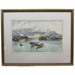 Edward H Simpson (British 1901-1989): 'Scarborough - Inner Harbour', watercolour signed, labelled verso 28cm x 44cm; Edward H Simpson (British 1901-1989): 'Scarborough from Carnelian Bay', watercolour signed, labelled verso 29cm x 43cm (2)