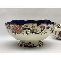 Masons Ironstone in the Mandalay pattern stepped dish, vase, jug , covered jar and two picture frames 