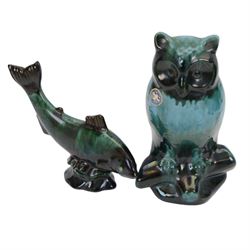 Collection of Blue Mountain Pottery, including owls, buffalo, deer etc, together with Poole Pottery Dolphins, owls frog etc 