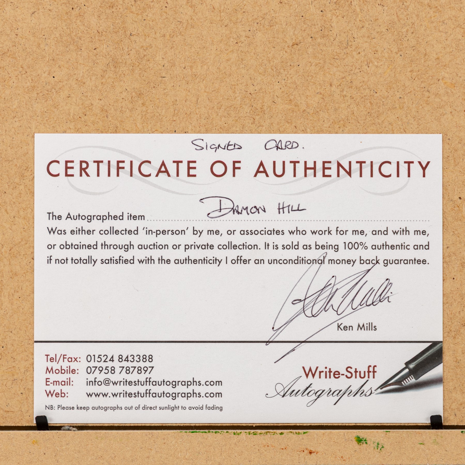 Ten signed Formula 1 photographs, comprising eight Damon Hill examples, Jenson Button and a Nigel Mansell example, nine with certificates of authenticity from Write Stuff Autographs, all framed, largest H47cm, W67cm