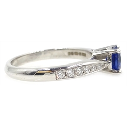  18ct white gold single stone sapphire ring, with diamond set shoulders, stamped 750, sapphire approx 0.8 carat  