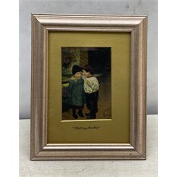 W H Pearson (British 19th/20th Century): 'Plotting Mischief', oil on canvas board, possibly faintly signed l.r., titled on the mount, inscribed 'W H Pearson' in a later hand beneath frame verso 12.5cm x 8.5cm