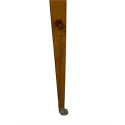 20th century pine architectural collector's cabinet on stand, projecting dentil cornice over various compartments, central recessed arch with turned pillar supports and sloped arch pediment, fitted with four cupboards, false brickwork uprights to front and corners, central hidden drawer revealing cube work surface, lower moulded plinth, the stand with foliate carved mouldings, on six square tapering supports with brass castors