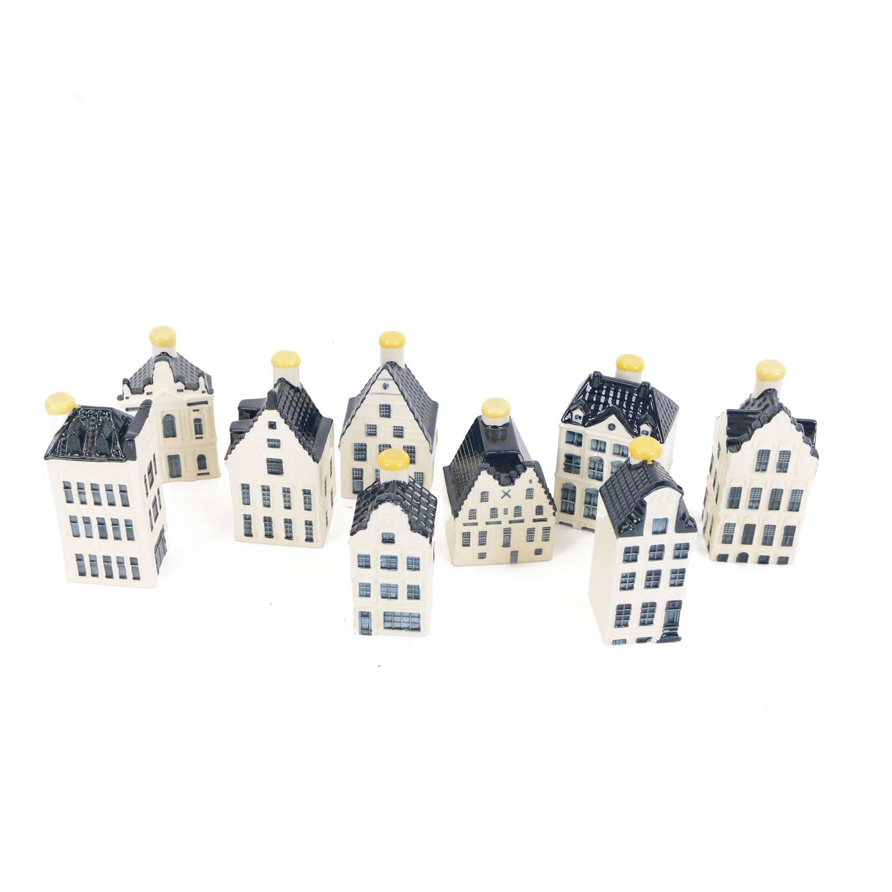 Nine KLM Bols blue delft canal houses, comprising of numbers 77, 87, 86, 48, 59, 81, 75, 72 and 35