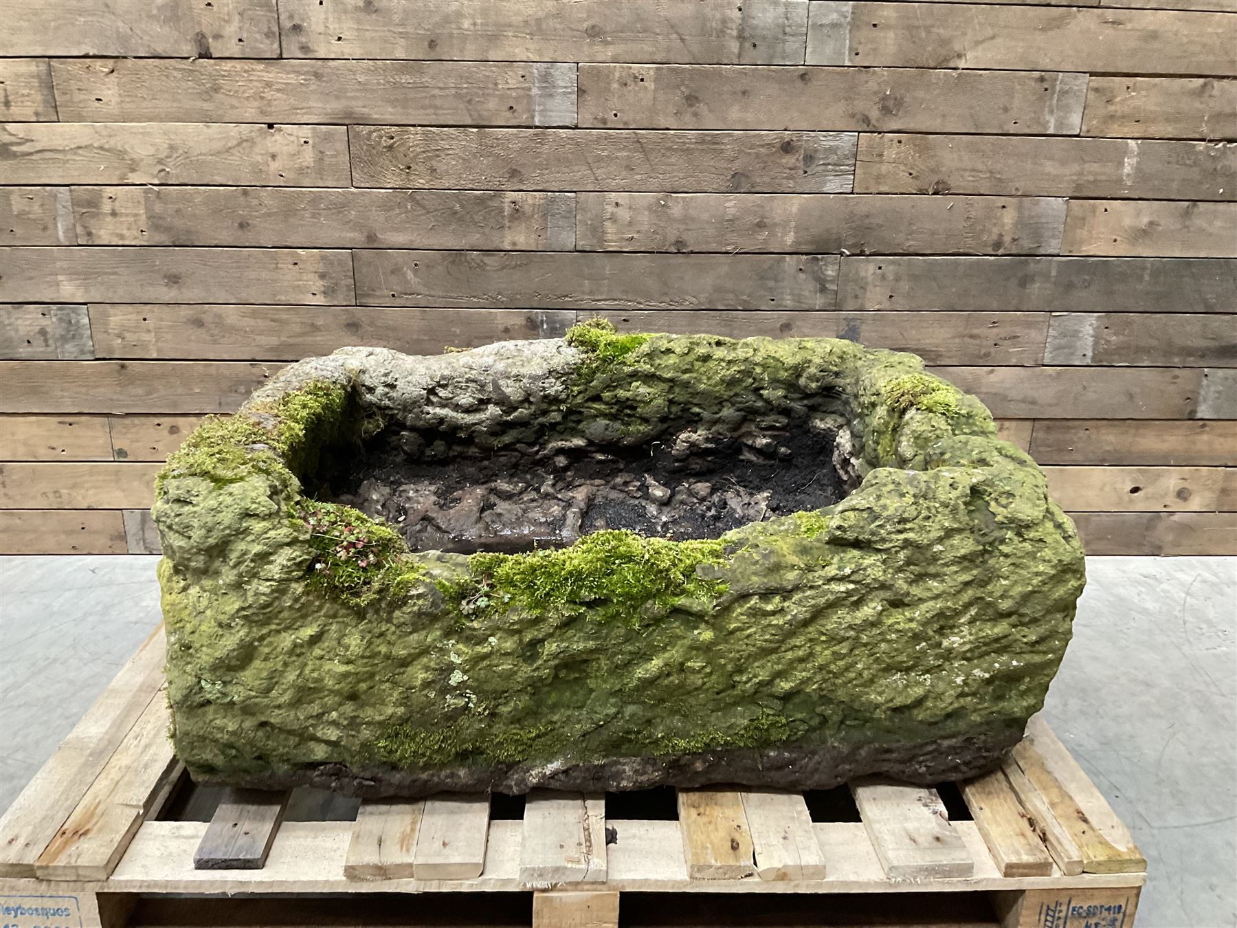 Large 19th century weathered rectangular stone trough