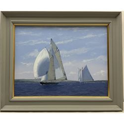 James Miller (British 1962-): Big Class Yachts 'Mariette and Eleonora - The Westward Cup 2010', oil on canvas signed, titled verso 33cm x 43cm 